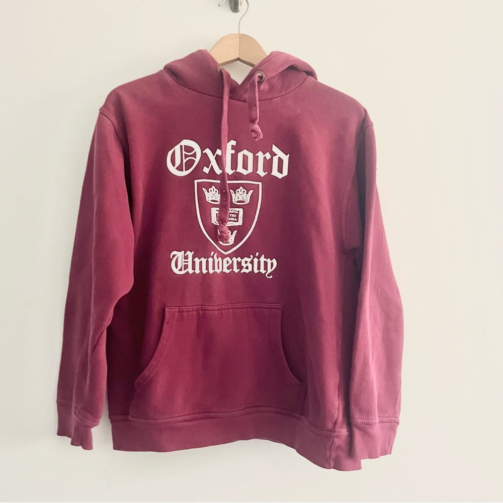 Official Oxford University Hooded Sweatshirt Maroon Old English White Unisex S